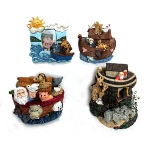 3 Vintage Noah's Ark Figurines And 1 Small Picture Frame